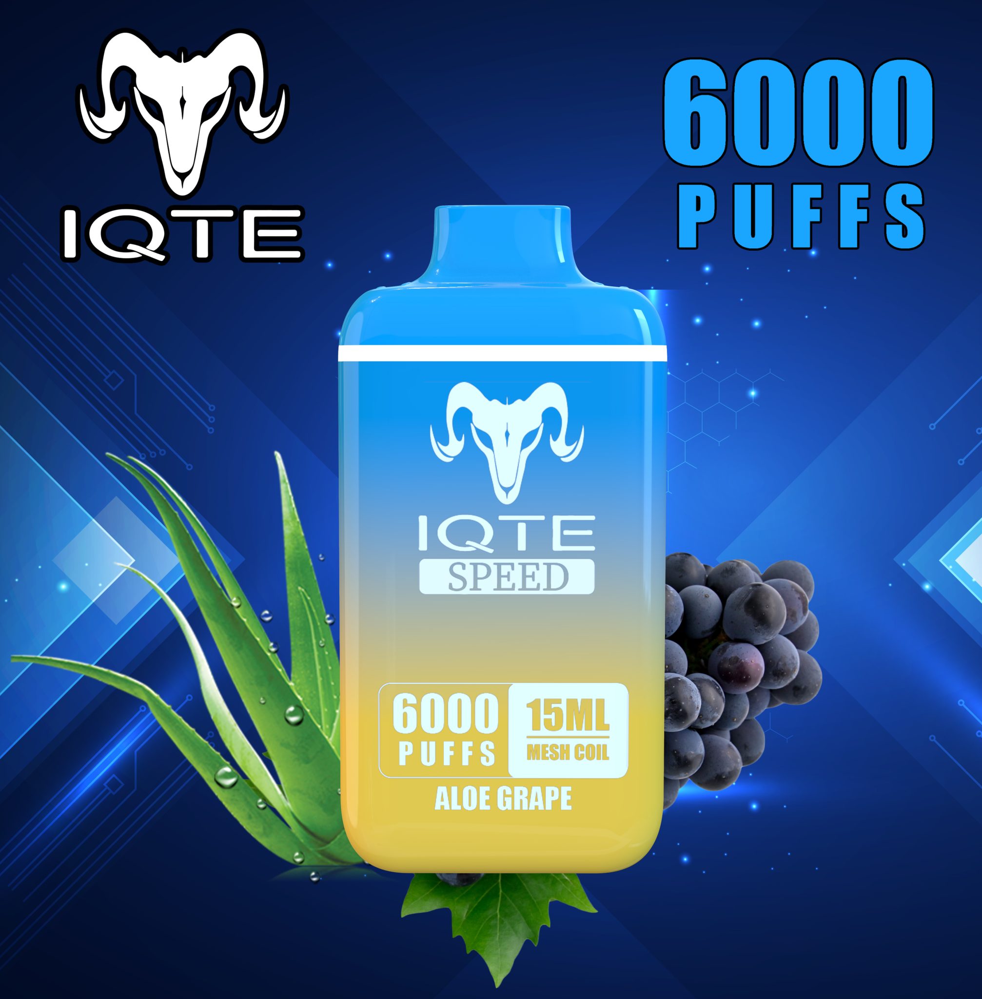 Original IQTE SPEED 6000Puffs 15ml Prefilled Mesh Coil 50mg Nic Type C