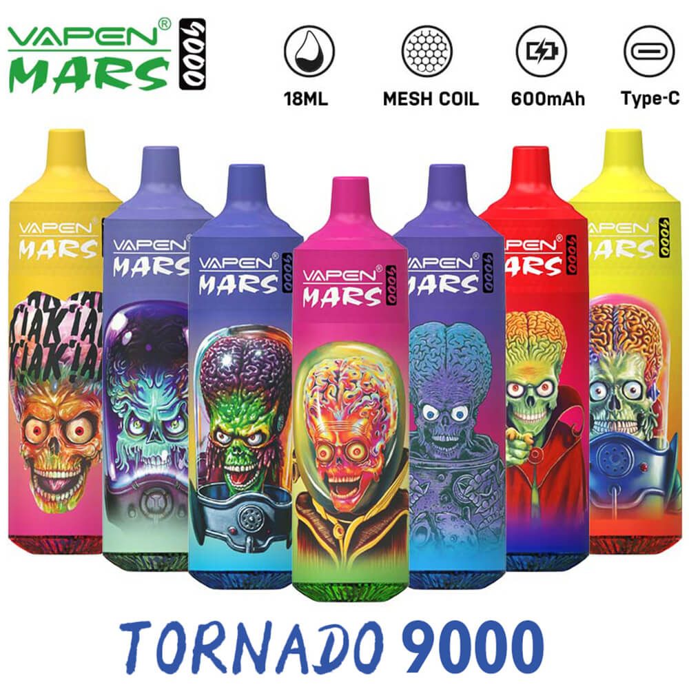 VAPEN MARS Tornado 9000 9k Puffs RANDM Disposable Vape Pen RGB Light Mesh Coil