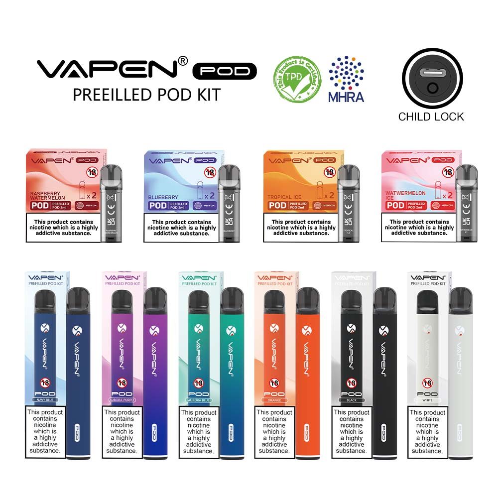 Original VAPEN POD Replaceable MESH COIL Disposable Vape e Cigarettes TPD MHRA Certified ELF BAR ELFA Compatible CHILD LOCK 500mAh Rechargeable Battery 20mg Refilled Electronic Cigs